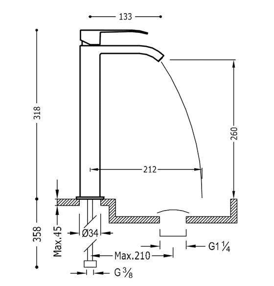 Tres Cuadro Colors bateria umywalkowa wysoka kaskada złoty polerowany 00681001OR