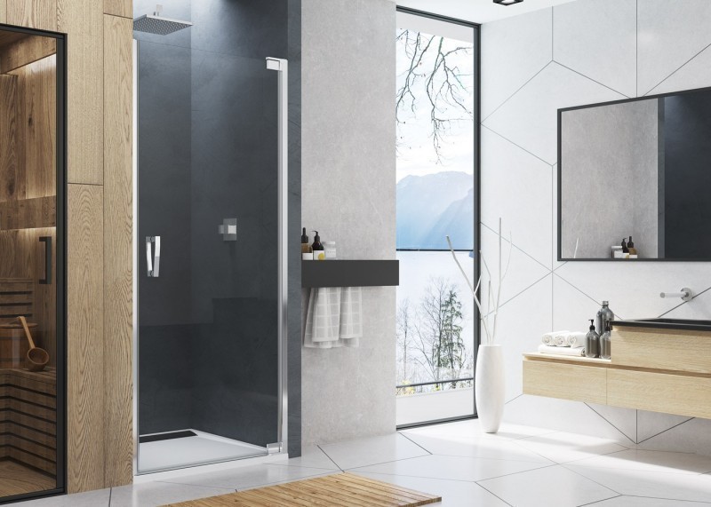 Sanswiss Cadura drzwi wahadłowe jednoczęściowe prawe 70 cm do wnęki lub ścianki srebrny połysk przeźroczyste CA1CD0705007