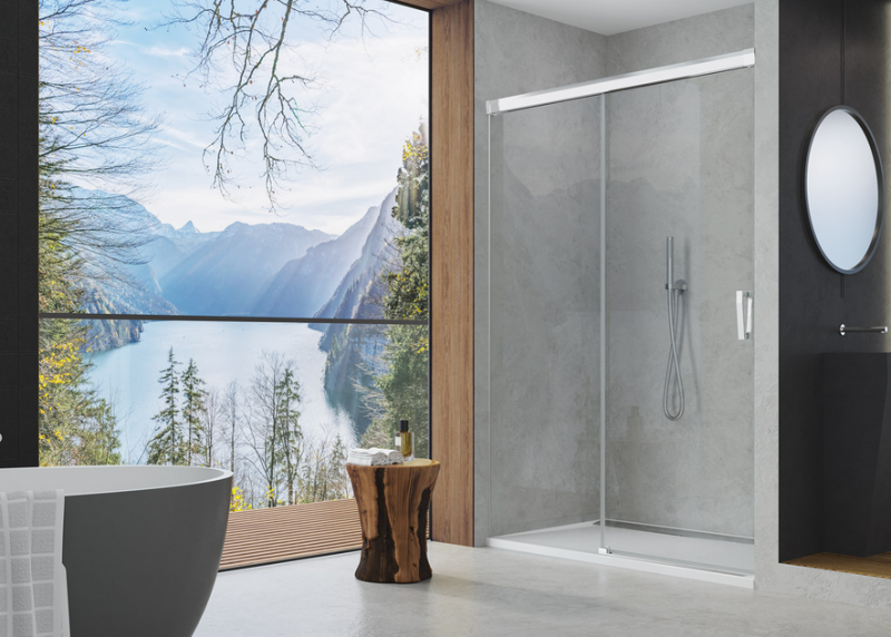 Sanswiss Cadura drzwi przesuwne dwuczęściowe lewe 170 cm srebrny połysk przeźroczyste CAS2G1705007