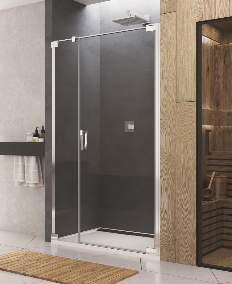 Sanswiss Cadura drzwi wahadłowe jednoczęściowe prawe 80 cm ze ścianką stałą do wnęki lub ścianki srebrny połysk przeźroczyste CA31CD0805007