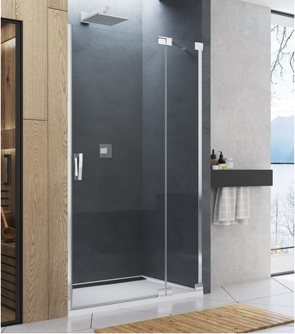 Sanswiss Cadura drzwi wahadłowe jednoczęściowe prawe 75 cm ze ścianką stałą do wnęki lub ścianki srebrny połysk przeźroczyste CA13D0755007