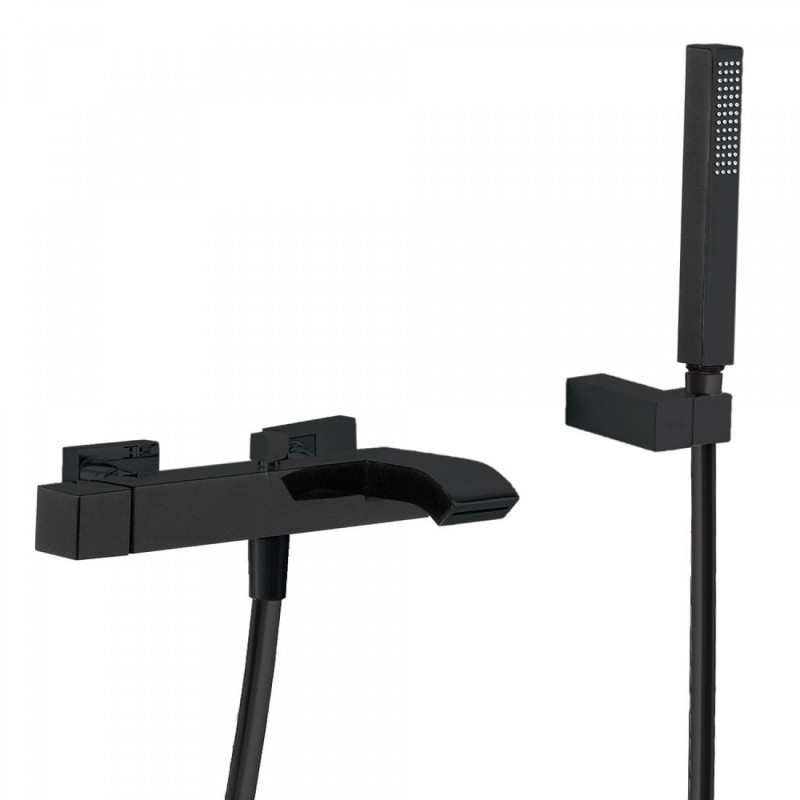 Tres Cuadro Colors bateria wannowa kaskada + zestaw prysznicowy czarny matowy 007.170.02.03.NM