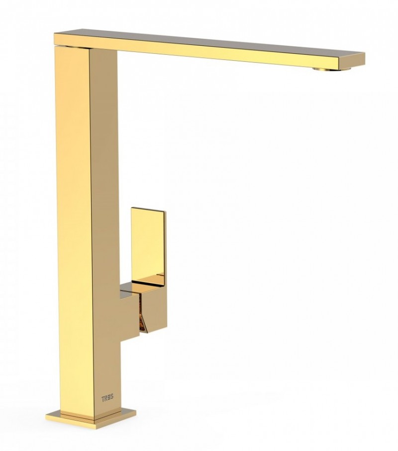 Tres Cuadro Colors bateria umywalkowa wysoka perlator złoty polerowany 00648501OR