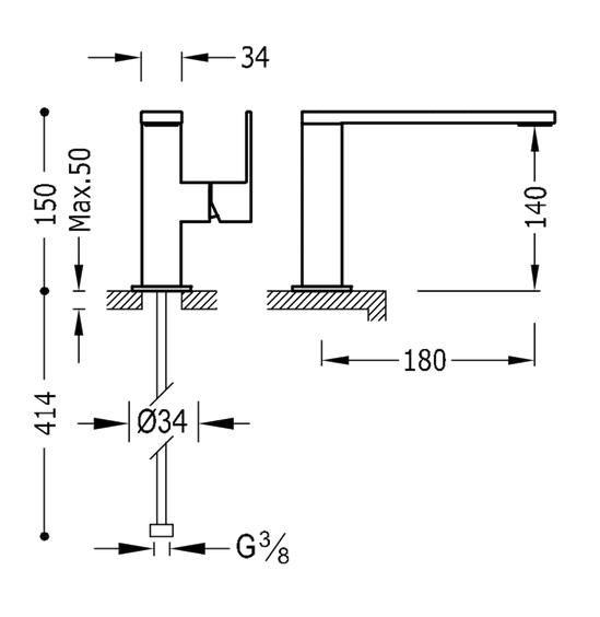 Tres Cuadro Colors bateria umywalkowa perlator złoty polerowany 00620501OR