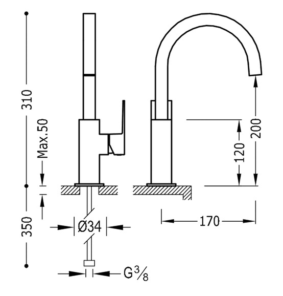 Tres Cuadro Colors bateria umywalkowa perlator złoty matowy 00660602OM