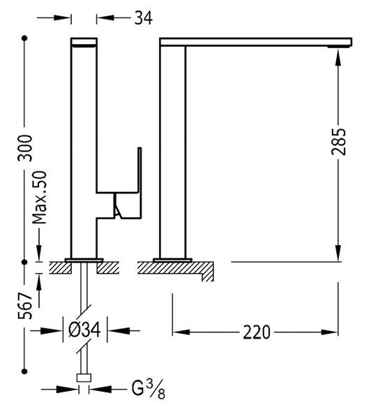Tres Cuadro Colors bateria umywalkowa wysoka perlator złoty matowy 00648501OM