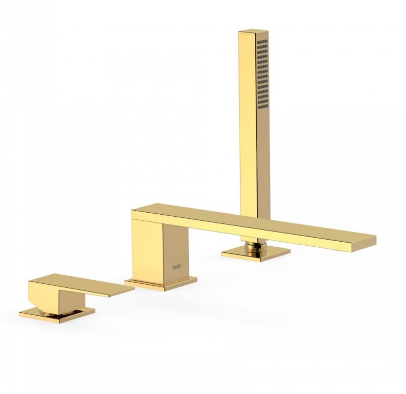 Tres Cuadro Colors bateria wannowa 3-otworowa wylewka 22 cm złoty polerowany 00616103OR