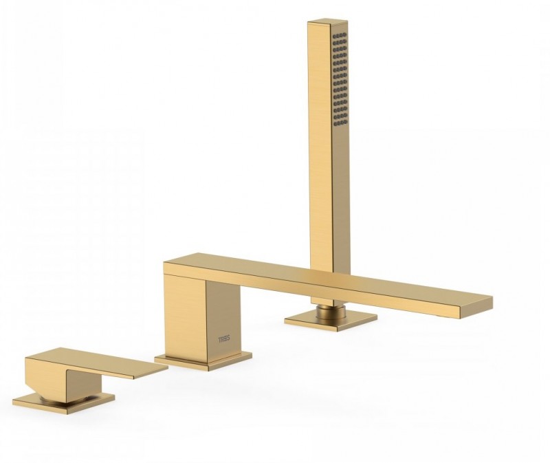 Tres Cuadro Colors bateria wannowa 3-otworowa wylewka 22 cm złoty matowy 00616103OM
