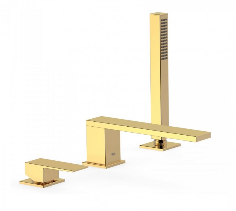Tres Cuadro Colors bateria wannowa 3-otworowa wylewka 18 cm złoty polerowany 00616105OR