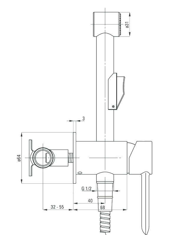 Deante Alpinia Bateria bidetowa podtynkowa ze słuchawką typu bidetta - chrom BGA034M