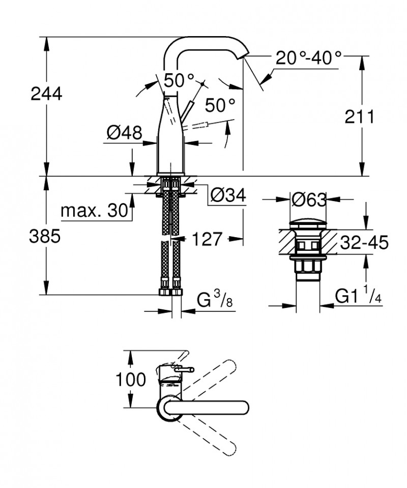 Grohe Essence bateria umywalkowa wysoka z klik-klak chrom 23799001