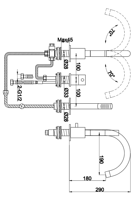 Kohlman Roxin bateria wannowa 3-otworowa chrom QB241RN