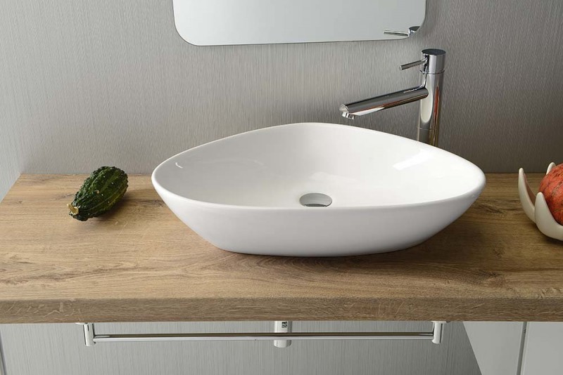 Sapho Teruel Umywalka asymetryczna nablatowa/stawiana na blat ceramiczna 58,5x39 cm biały BH7007