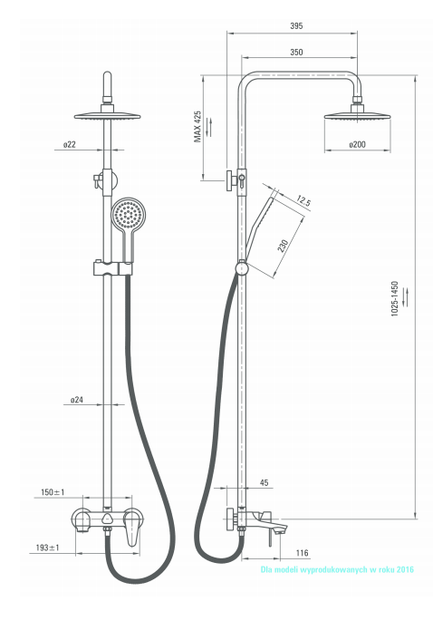 Deante Jaskier zestaw prysznicowy z deszczownicą i wylewką chrom NAC01JM