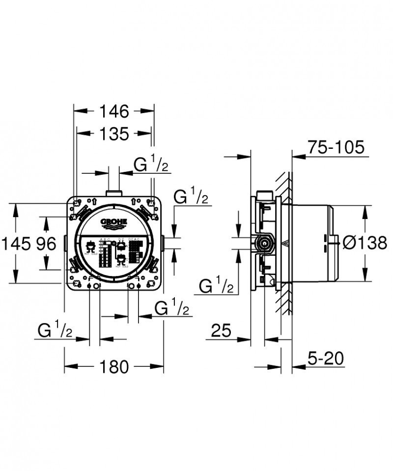 Grohe EuroCube zestaw podtynkowy wannowy z deszczownicą Hydroland 30x30 cm, słuchawką i wylewką kompletny 24094000WAN06