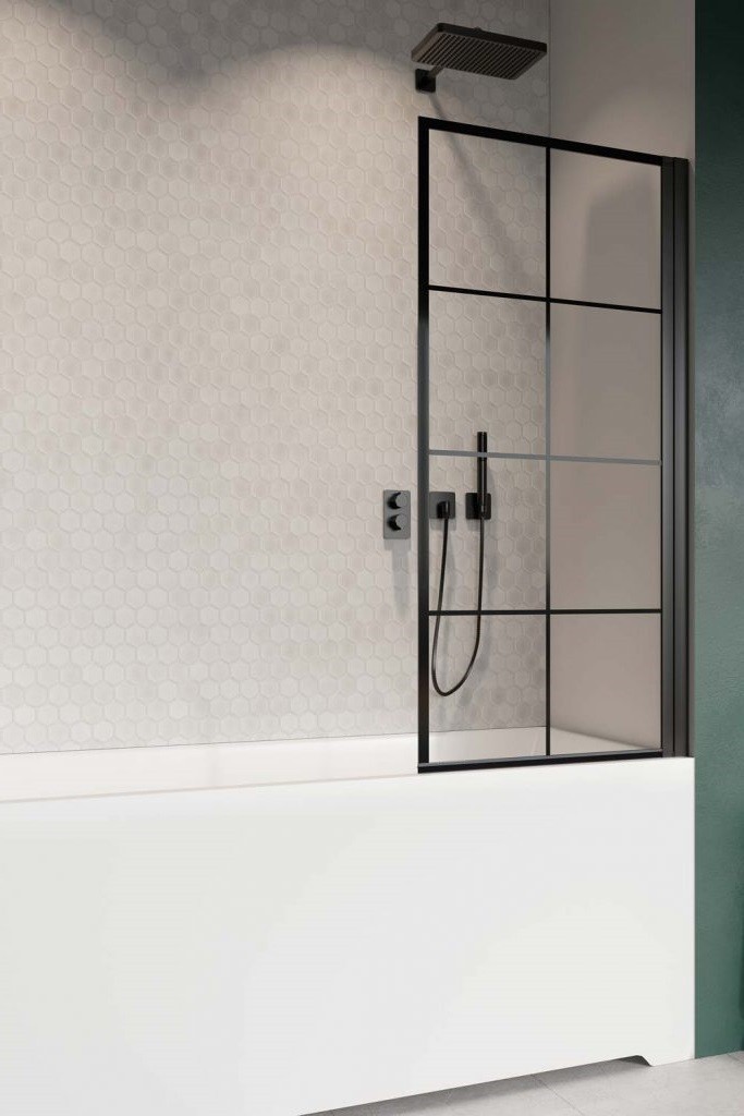 Radaway Nes Black PNJ Factory parawan nawannowy jednoczęściowy 50 cm prawy czarny przeźroczyste Easy Clean 10011050-54-55R