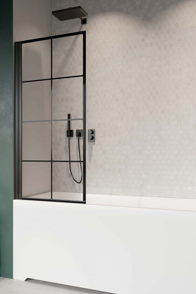 Radaway Nes Black PNJ Factory parawan nawannowy jednoczęściowy 80 cm lewy czarny przeźroczyste Easy Clean 10011080-54-55L