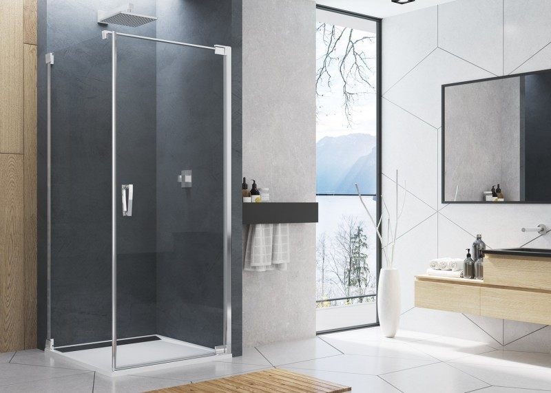 Sanswiss Cadura drzwi wahadłowe jednoczęściowe prawe 90 cm do wnęki lub ścianki srebrny połysk przeźroczyste CA1CD0905007