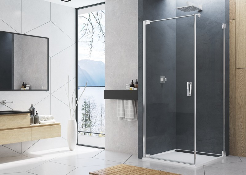 Sanswiss Cadura drzwi wahadłowe jednoczęściowe lewe 90 cm do wnęki lub ścianki srebrny połysk przeźroczyste CA1CG0905007