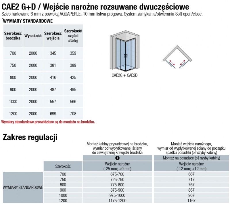 Sanswiss Cadura drzwi przesuwne dwuczęściowe prawe 75 cm wejście narożne (połowa kabiny) srebrny połysk przeźroczyste CAE2D0755007
