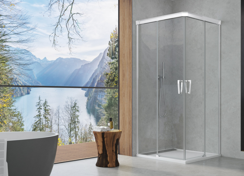 Sanswiss Cadura drzwi przesuwne dwuczęściowe lewe 80 cm wejście narożne (połowa kabiny) srebrny połysk przeźroczyste CAE2G0805007