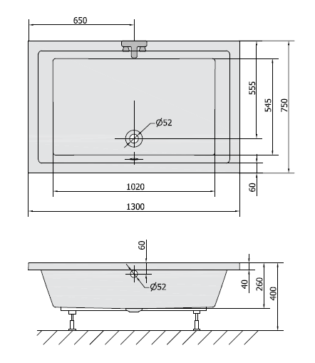 Sapho Deep brodzik prostokątny głęboki 130x75 cm akryl 72942