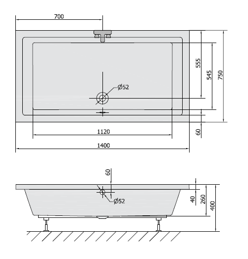Sapho Deep brodzik prostokątny głęboki 140x75 cm akryl 72947