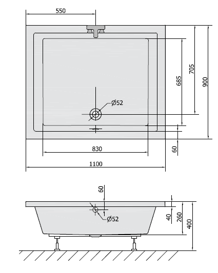 Sapho Deep brodzik prostokątny głęboki 110x90 cm akryl 72363