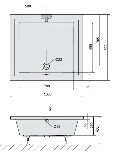 Sapho Deep brodzik prostokątny głęboki 100x90 cm akryl 72340