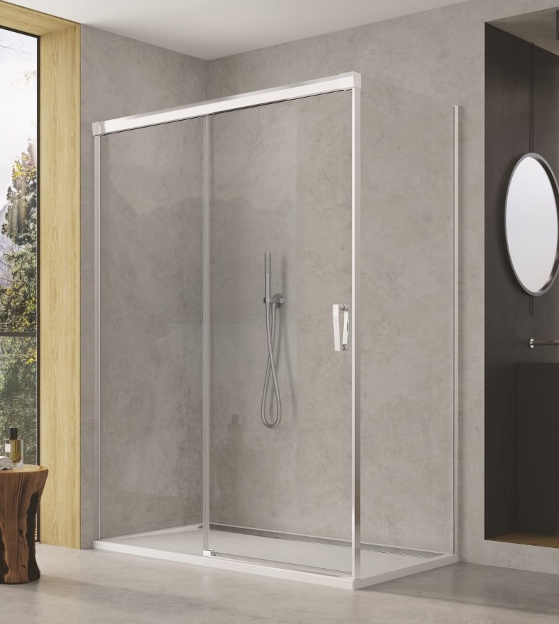 Sanswiss Cadura drzwi przesuwne dwuczęściowe lewe 150 cm srebrny połysk przeźroczyste CAS2G1505007