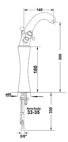 Sapho Antea bateria umywalkowa wysoka z korkiem automatycznym 30 cm retro różowe złoto 3277L