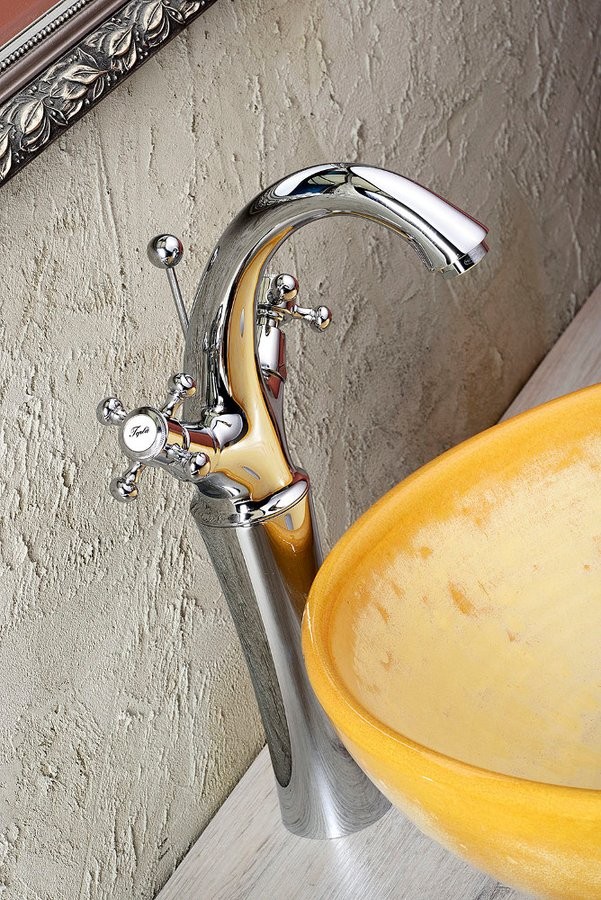 Sapho Antea bateria umywalkowa wysoka z korkiem automatycznym 30 cm retro chrom 3271L