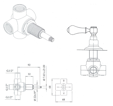 Sapho Antea przełącznik 2-funkcyjny retro chrom/złoto DEVIN102