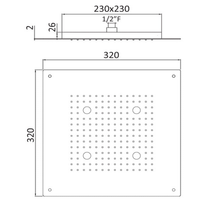 Sapho deszczownica sufitowa podtynkowa 32x32 cm chromoterapia LED deszcz stal CH3232B