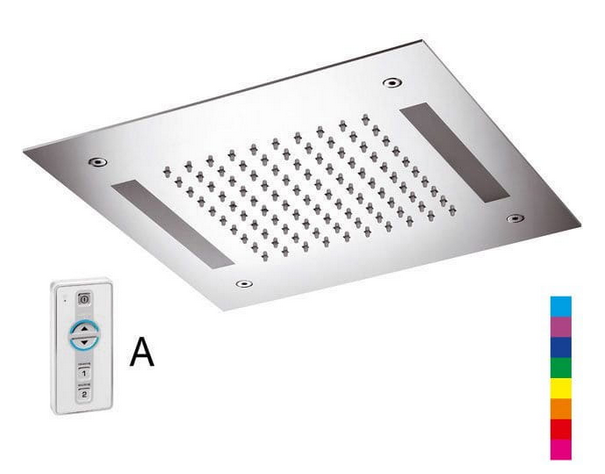 Sapho deszczownica sufitowa podtynkowa 30x30 cm chromoterapia LED deszcz pilot stal CH3030A