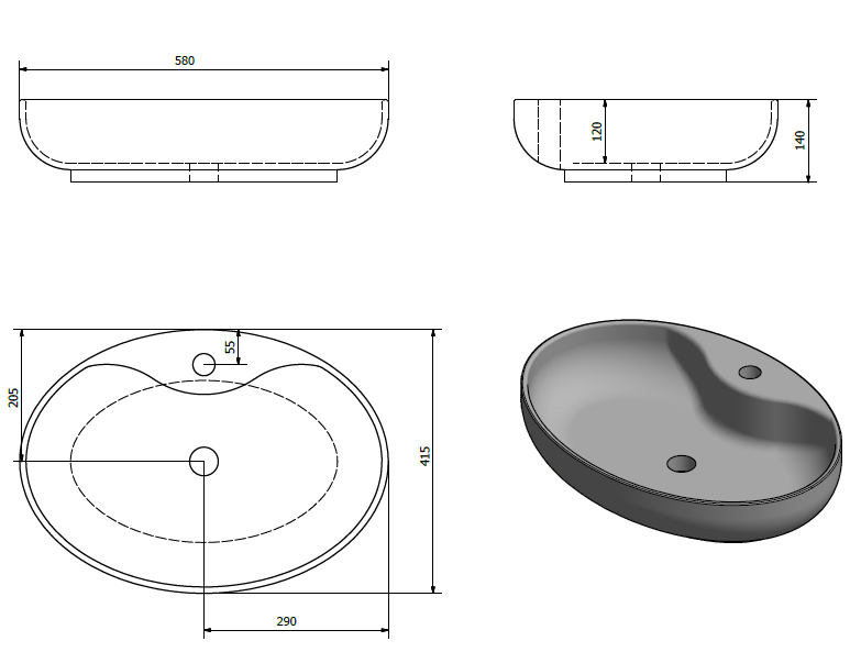 Sapho Mariana umywalka owalna nablatowa/stawiana na blat ceramiczna 57x41cm biały AR483