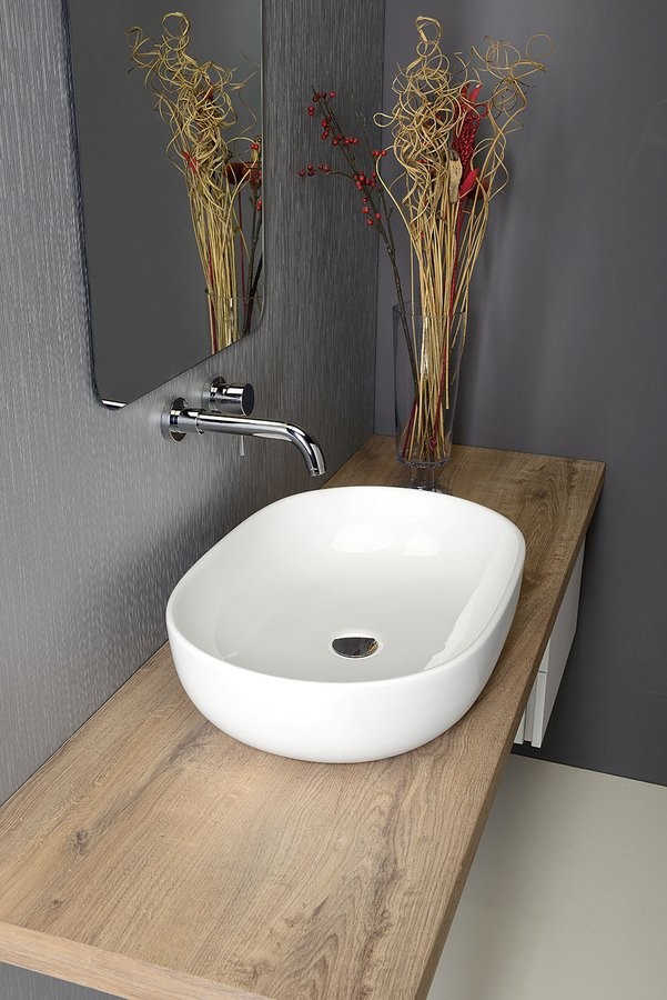 Sapho Caleo Umywalka owalna nablatowa/stawiana na blat ceramiczna 60x42 cm biały CA590