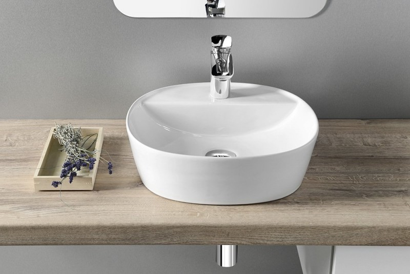 Sapho Lugano Umywalka okrągła nablatowa/stawiana na blat ceramiczna 41 cm biały AR491