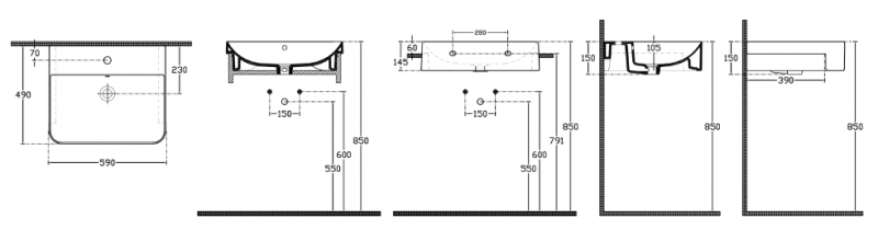 Sapho Sott Aqua umywalka meblowa prostokątna 59x49 cm wpuszczana w blat ceramika biały 10SQ51058