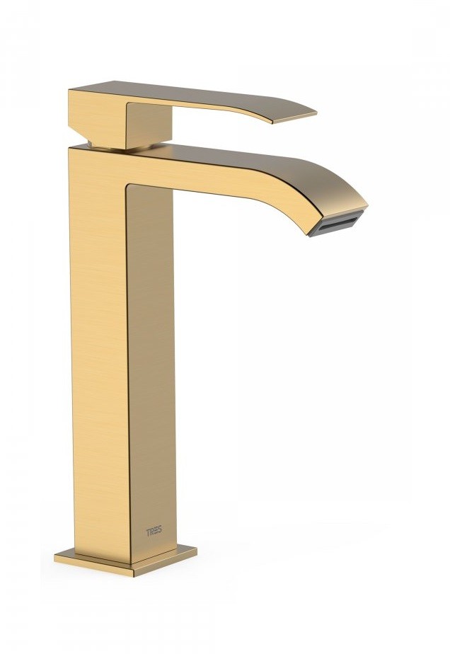 Tres Cuadro Colors bateria umywalkowa wysoka kaskada złoty matowy 00661001OM