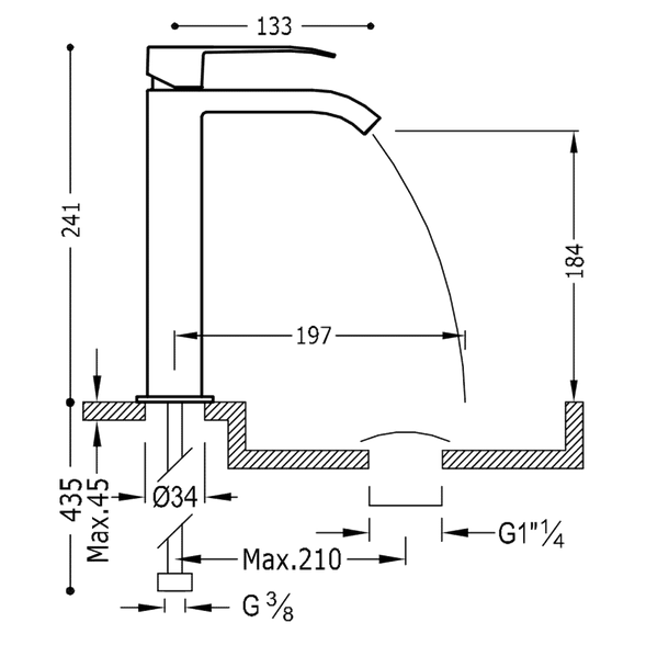 Tres Cuadro Colors bateria umywalkowa wysoka kaskada złoty matowy 00661001OM