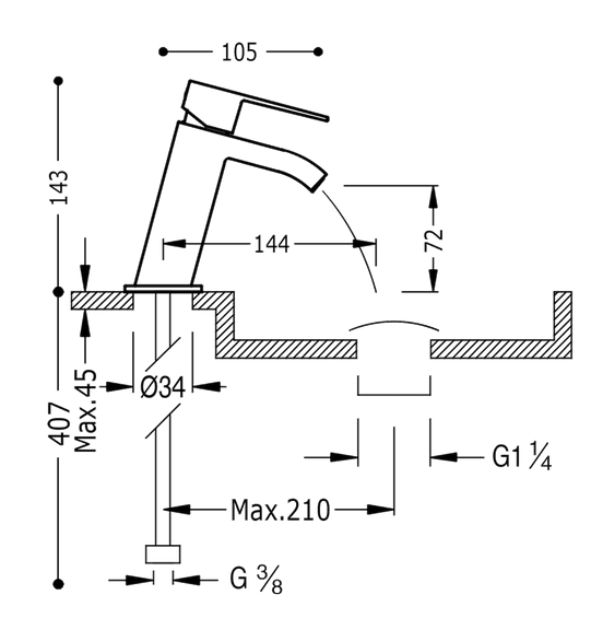 Tres Cuadro Colors bateria umywalkowa kaskada z korkiem chrom złoty matowy 00620101OM