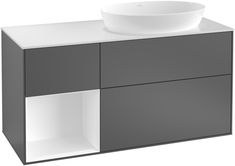 Villeroy&Boch Finion szafka pod umywalkę 120 cm z 4 szufladami,z otwartą półką i oświetleniem LED Anthracite Matt Lacquer grafit GA41GKGK