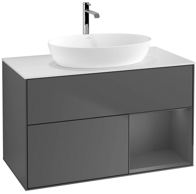 Villeroy&Boch Finion szafka pod umywalkę 100 cm z 2 szufladami i otwartą półką i oświetleniem LED Anthracite Matt Lacquer grafit GA21GKGK