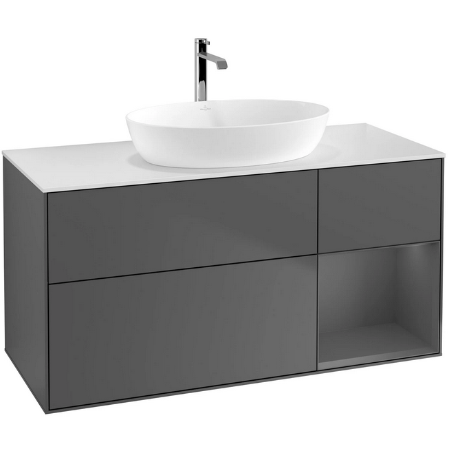 Villeroy&Boch Finion szafka pod umywalkę 120 cm z 4 szufladami i otwartą półką Anthracite Matt Lacquer grafit FA71GKGK