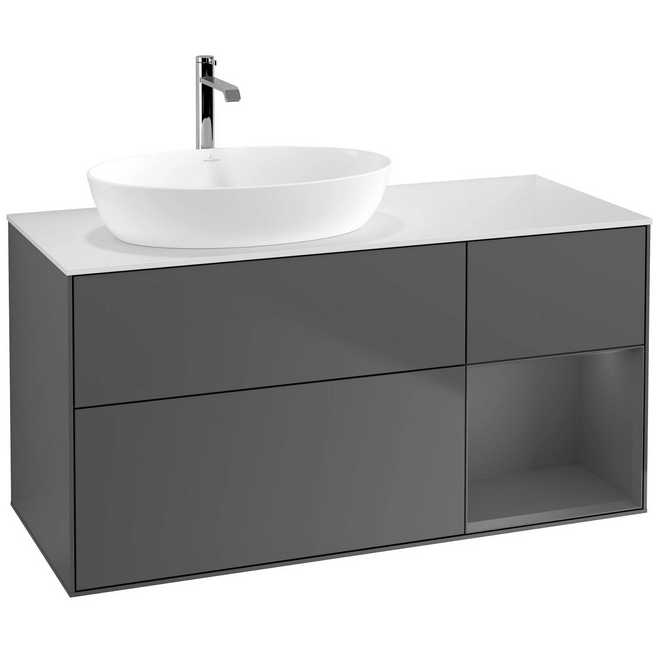 Villeroy&Boch Finion szafka pod umywalkę 120 cm z 4 szufladami i otwartą półką Anthracite Matt Lacquer grafit FA51GKGK