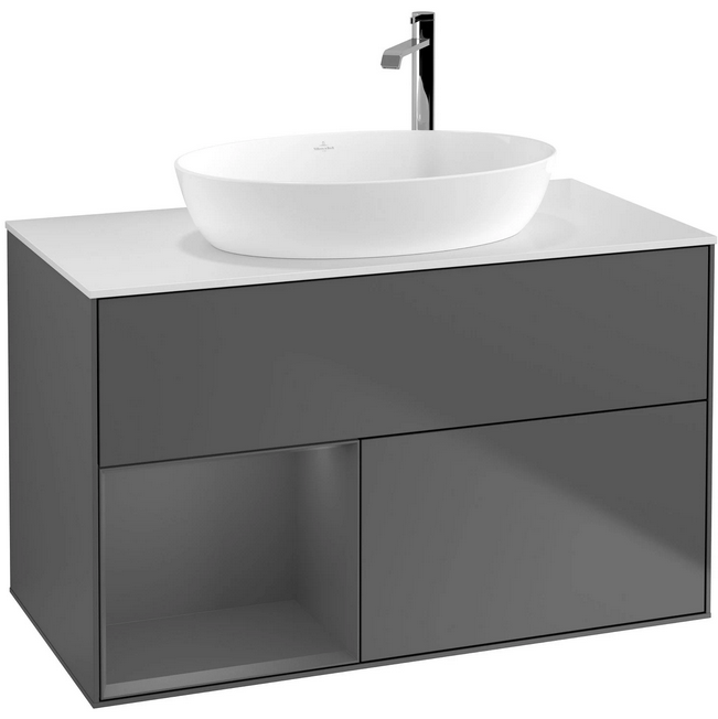 Villeroy&Boch Finion szafka pod umywalkę 100 cm z 2 szufladami i otwartą półką Anthracite Matt Lacquer grafit F891GKGK