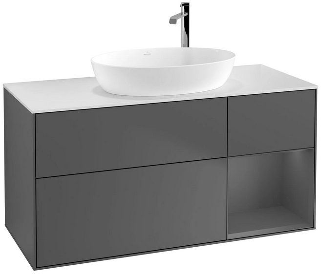 Villeroy&Boch Finion szafka pod umywalkę 120 cm z 3 szufladami i otwartą półką Anthracite Matt Lacquer grafit F951GKGK