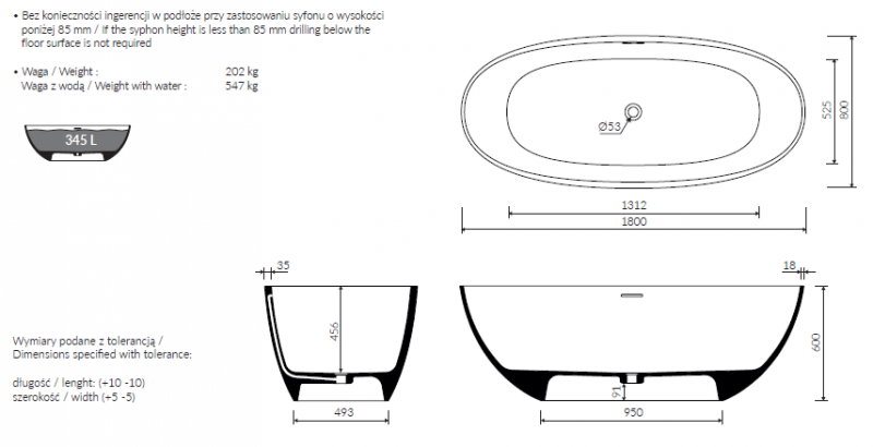 Marmorin Wila I wanna wolnostojąca 180x80 Mineralicast P_W_619_01_1800_0_00