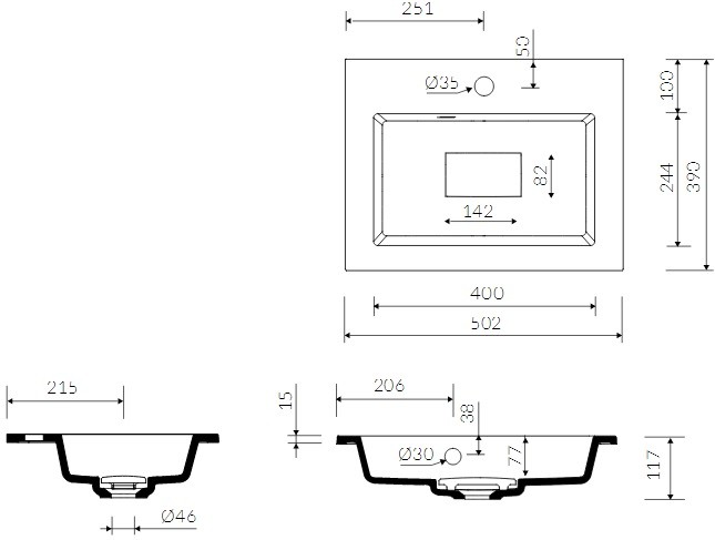 Marmorin Lira 50 umywalka z otworem 50x39 cm Mineralicast P_U_054_01_0502